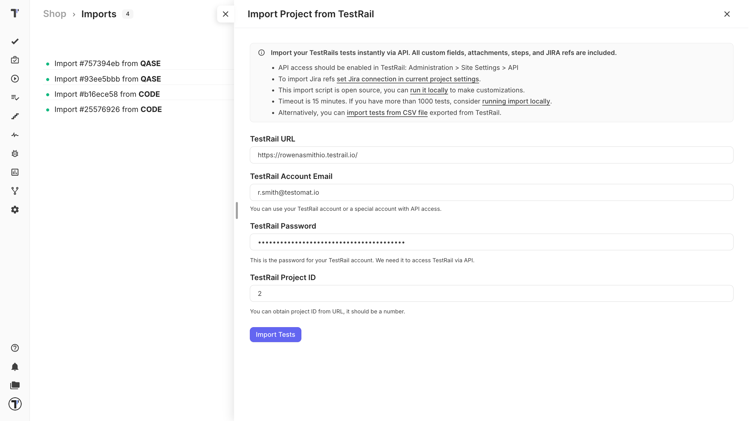 Import from Testrail via API